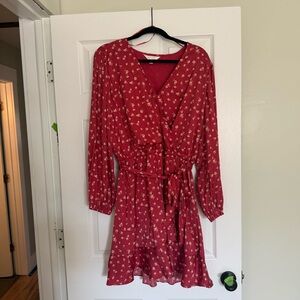LC Lauren Conrad Red Floral Long Sleeve Dress